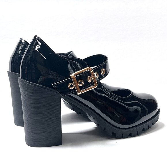 New Womens Black Mary Jane Platform Mary Jane Ballet Flats Heel Pumps - Picture 6 of 7